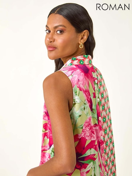 Roman Pink Mix & Match Print Longline Blouse (W88509) | £42