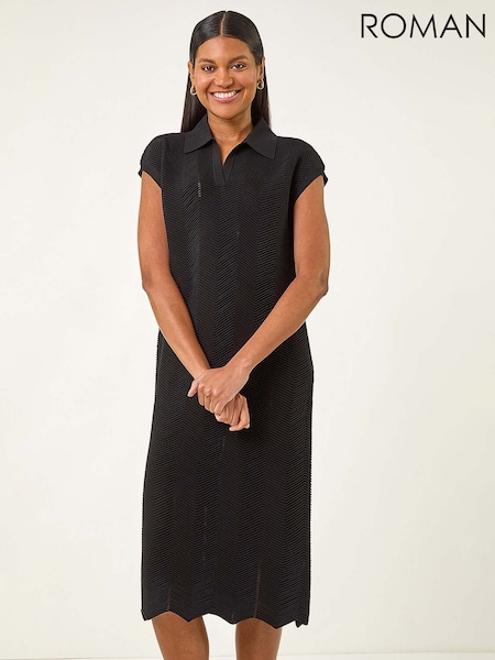 Roman Black Textured Zig Zag Knit Midi Dress (W88530) | £55