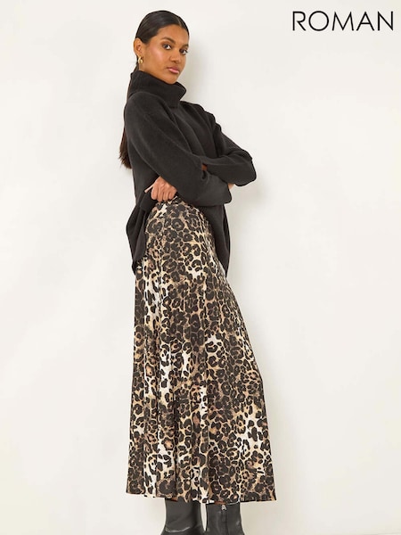 Roman Black Animal Print Midi Skirt (W88537) | £32