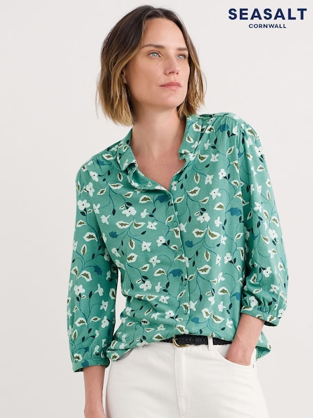 Seasalt Cornwall Green Embrace 3/4 Sleeve Jersey Shirt (W88744) | £50