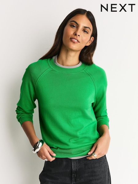 Bright Green Soft Touch Crew Neck Cotton Rich Jumper (W88985) | £0