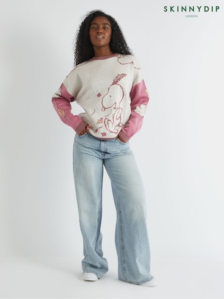 Skinnydip Pink Peanuts x Skinnydip Snoopy Varsity Knitted Jumper (W89122) | £40