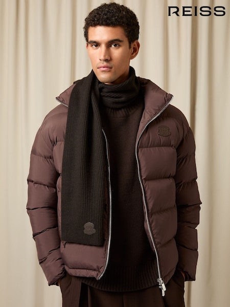 Reiss Brown Bennett Monogram Appliqué Wool Scarf (W89183) | £78