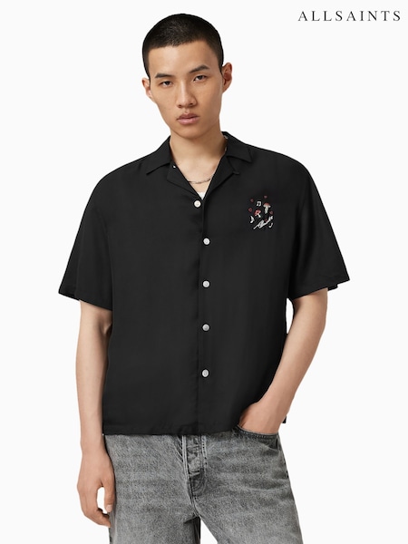 AllSaints Black Fungi Short Sleeve Shirt (W89305) | £119