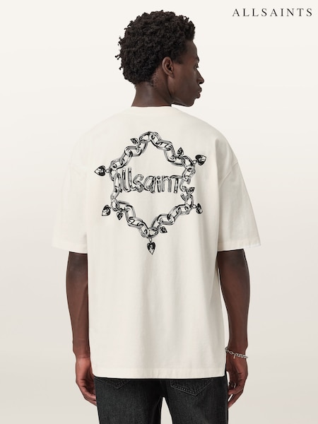 AllSaints White Drip Short Sleeve Crew T-Shirt (W89359) | £59