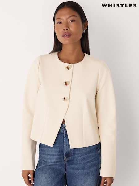 Whistles White Petite Anne Ponte Button Jacket (W89382) | £99