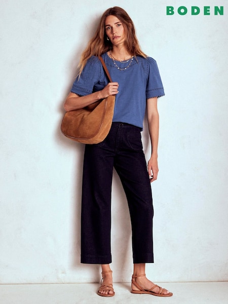 Boden Blue Mila Lace Trim Top (W89411) | £38