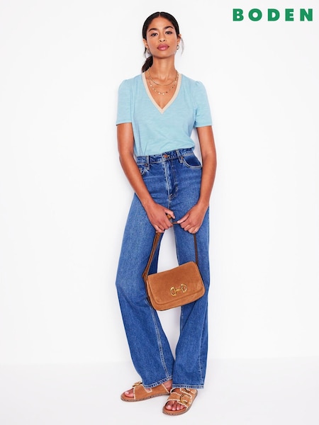 Boden Blue Metallic Trim V-Neck T-Shirt (W89415) | £32