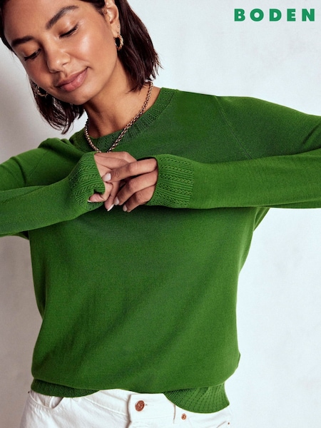 Boden Green Emilia Cotton Crew Jumper (W89482) | £60