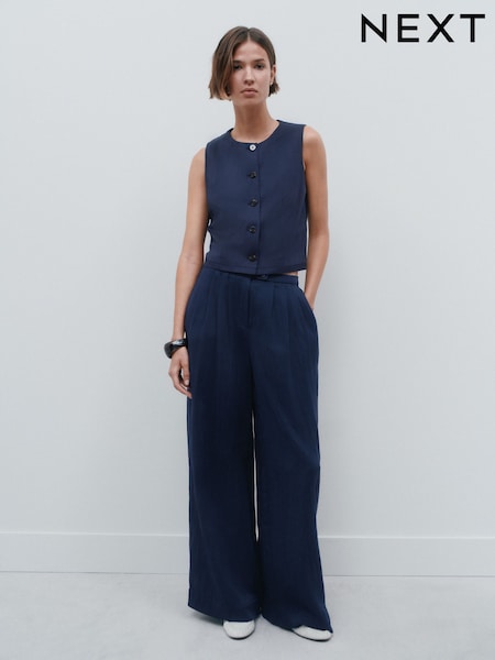 Navy Superwide Pleated Trousers (W89595) | £36