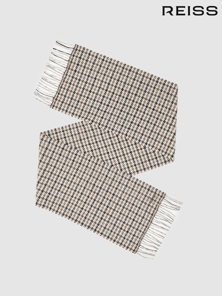 Reiss Brown Multi Hound Wool-Cashmere Check Scarf (W89604) | £68