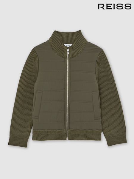 Reiss Dark Green Southend 13-14 yrs Hybrid Quilt and Knit Zip-Through Jacket (W89608) | £70