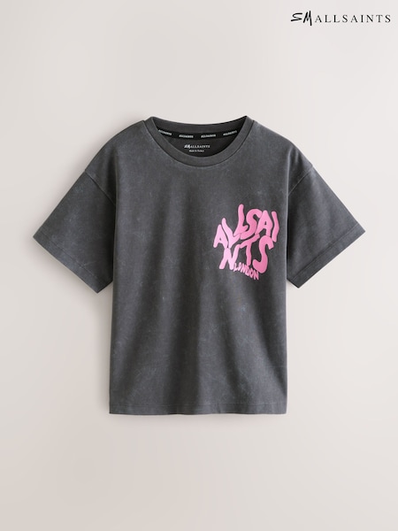 smALLSAINTS Washed Black Oversized Orlando Logo Crew T-Shirt (W89618) | £22 - £28