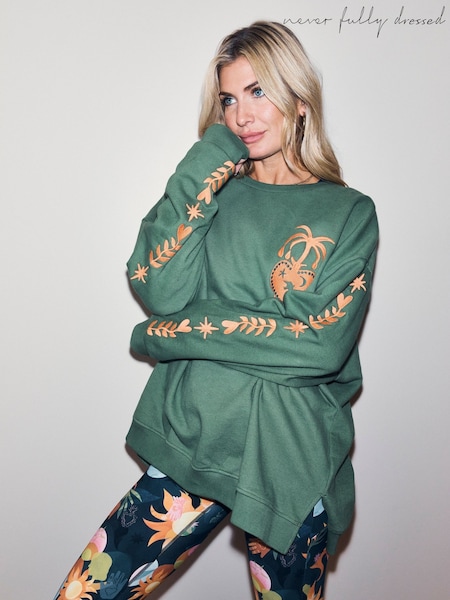 Never Fully Dressed Khaki Green Embroidered Sweatshirt (W89665) | £59