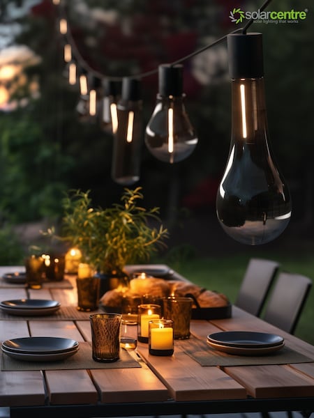 SolarCentre Warm White Edinburgh USB Solar Smoked Festoon Lights (W89675) | £39