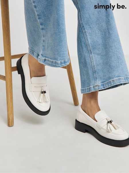 Simply Be White Extra Wide Fit Tassle Chunky Loafers (W89685) | £36