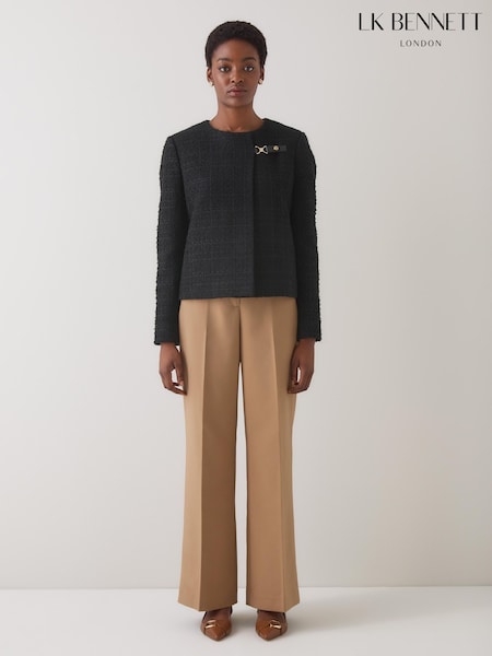 LK Bennett Black Arden Tweed Fabric Buckle Detail Jacket (W89786) | £299