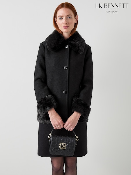 LK Bennett Black Jamie Wool Coat With Removable Collar (W89793) | £499