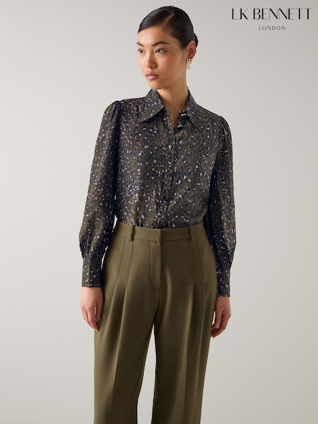 LK Bennett Green In House Multi Animal Print Silk Blouse (W89795) | £249