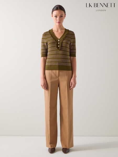 LK Bennett Green Fran Fringed Contrast Ottoman Top (W89796) | £179