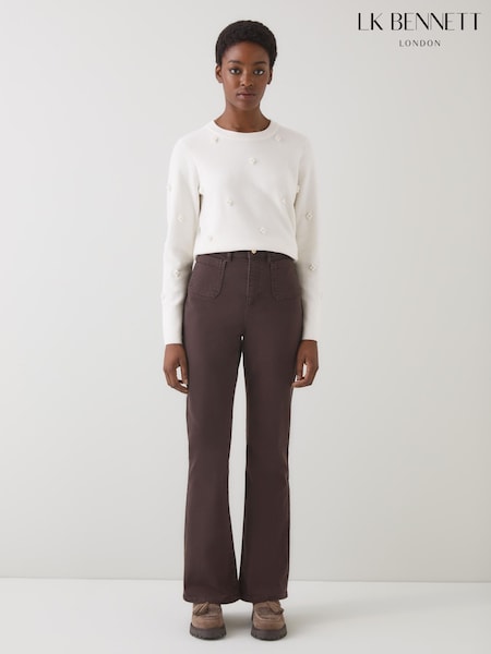 LK Bennett Brown Samantha Plain Cotton Stretch Kick Flare Jeans (W89840) | £129