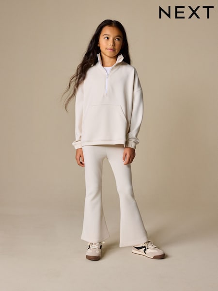 Neutral Cream Zip Neck Top and Foldover Flare Set (3-16yrs) (W89869) | £26 - £32
