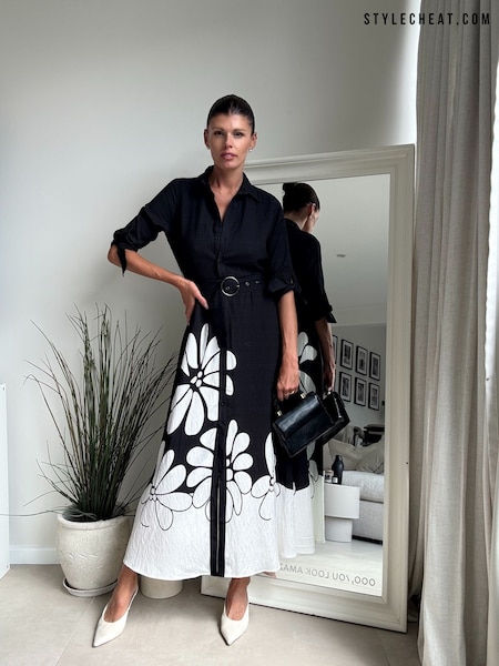 Style Cheat Black Daphne Belted Shirt Dress (W89886) | £65
