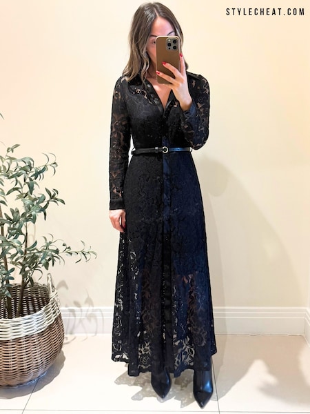 Style Cheat Black Lace Daphne Belted Shirt Dress (W89892) | £65