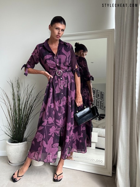 Style Cheat Red Daphne Belted Shirt Dress (W89896) | £60