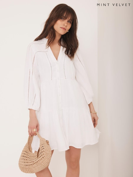 Mint Velvet White Mini Cotton Boho Dress (W89926) | £110