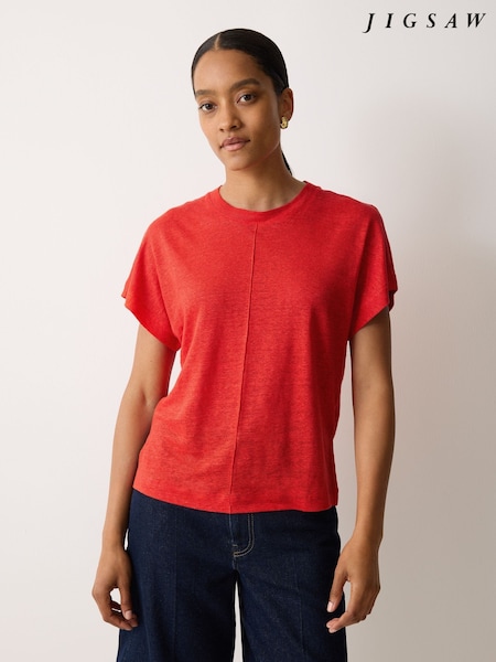 Jigsaw Red Linen Drape Sleeve Top (W89950) | £0