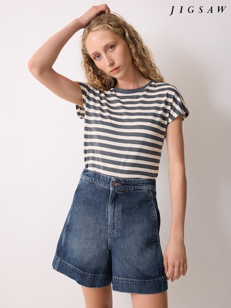 Jigsaw Blue Finton Denim Seam Detail Shorts (W89953) | £69