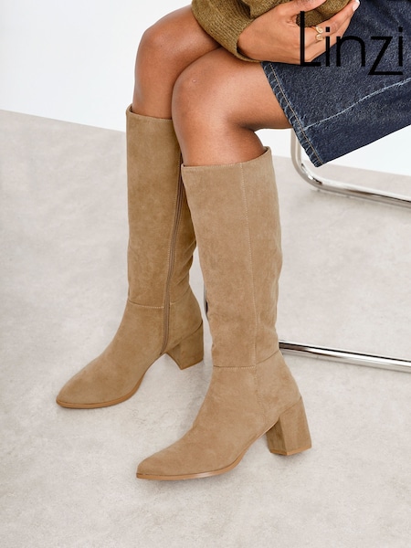 Linzi Natural Swerve High Leg Block Heeled Boots (W90012) | £60