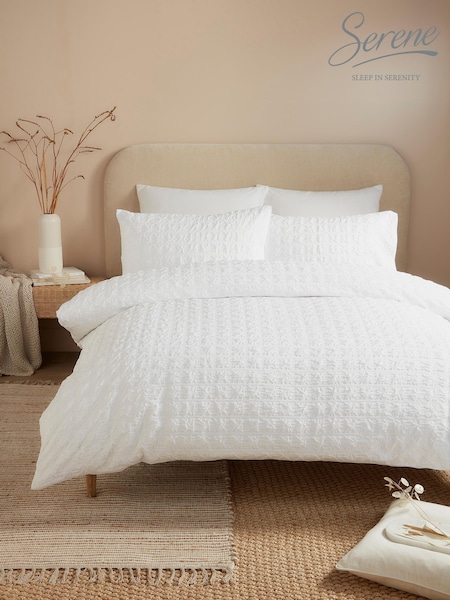 Serene White Embossed Grid Textured Duvet Cover Set (W90037) | £30 - £60
