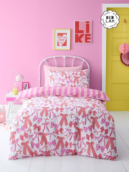 Bedlam Pink Bow and Stripes Easy Care Duvet Cover Set (W90046) | £20 - £30