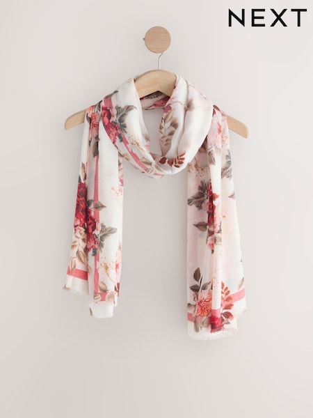 Cream/Red Floral Print Lightweight Scarf (W90065) | £14