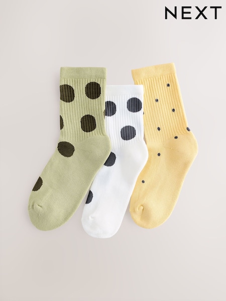Green/Ecru Cotton Rich Cushioned Sole Ankle Socks 3 Pack (W90068) | £5.50 - £7.50