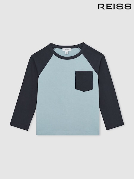 Reiss Navy Blue Hayes 13-14 yrs Cotton Colour-Block Long-Sleeve T-Shirt (W90075) | £24