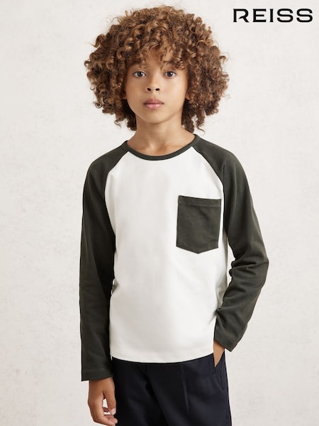 Reiss Green Hayes 9-13 yrs Cotton Colour-Block Long-Sleeve T-Shirt (W90077) | £22