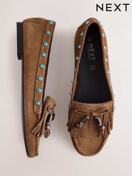 Tan Brown Forever Comfort® Leather Loafers With Fringing (W90171) | £58