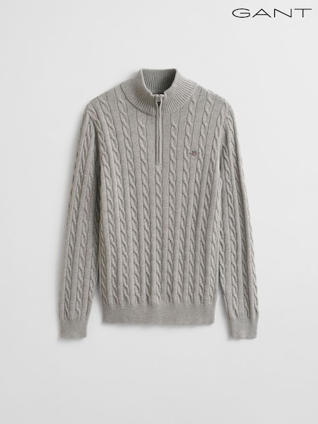 GANT Grey Cable Knit Cotton Quarter Zip Jumper (W90349) | £150