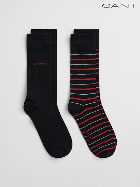 GANT Black Multi Stripe Socks Gift Box 2 Pack (W90366) | £20