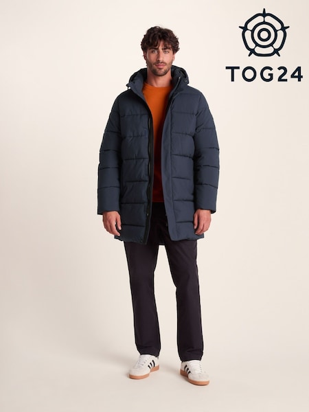 Tog 24 Blue Mens Preece Padded Long Jacket (W90389) | £90