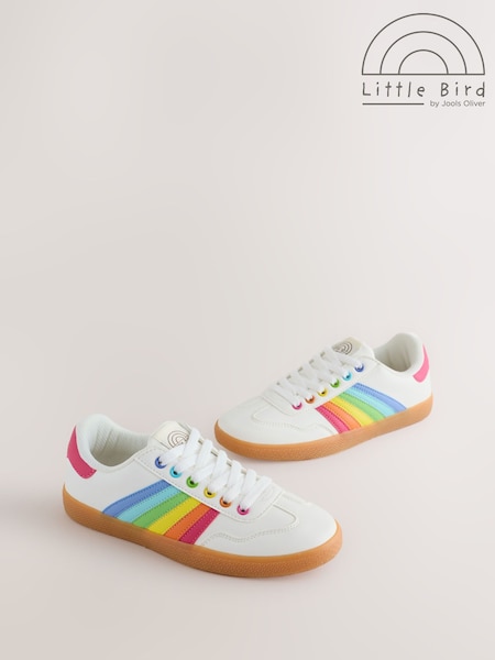 Little Bird by Jools Oliver White Older Gum Sole Trainers with Rainbow Stripe (W90422) | £32 - £36