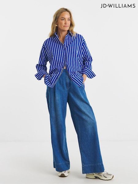 JD Williams Blue Cotton Poplin Oversized Stripe Shirt (W90440) | £32