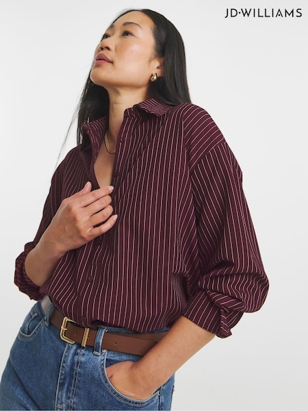 JD Williams Red Stripe Twill Oversized Long Sleeve Shirt (W90443) | £34