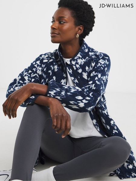 JD Williams Blue Printed Zip Through Longline Fleece (W90449) | £32
