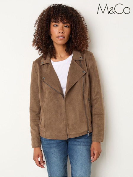 M&Co Brown Suede Biker Jacket (W90476) | £60