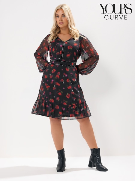Yours Curve Black Studded Tape Dress (W90506) | £37