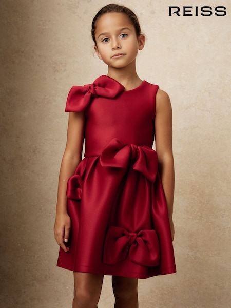 Reiss Red Joey Scuba Bow-Detail Flared Dress (W90611) | £54